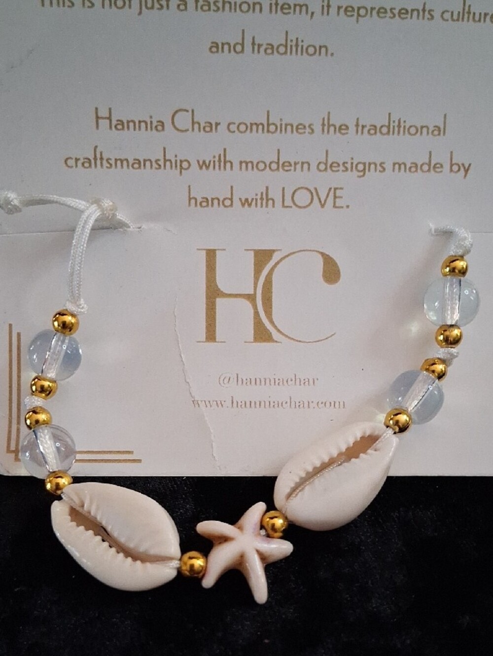 Cream Shell & Starfish Bracelet with Gold Accents Slide Adjustable - Picture 6 of 6
